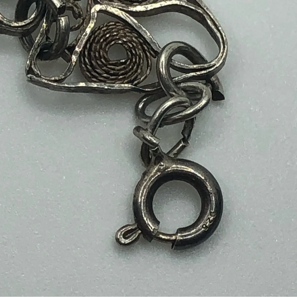 Vtg Sterling Turquoise Cabochon Filigree Panel Link Bracelet 8” - Picture 7 of 8